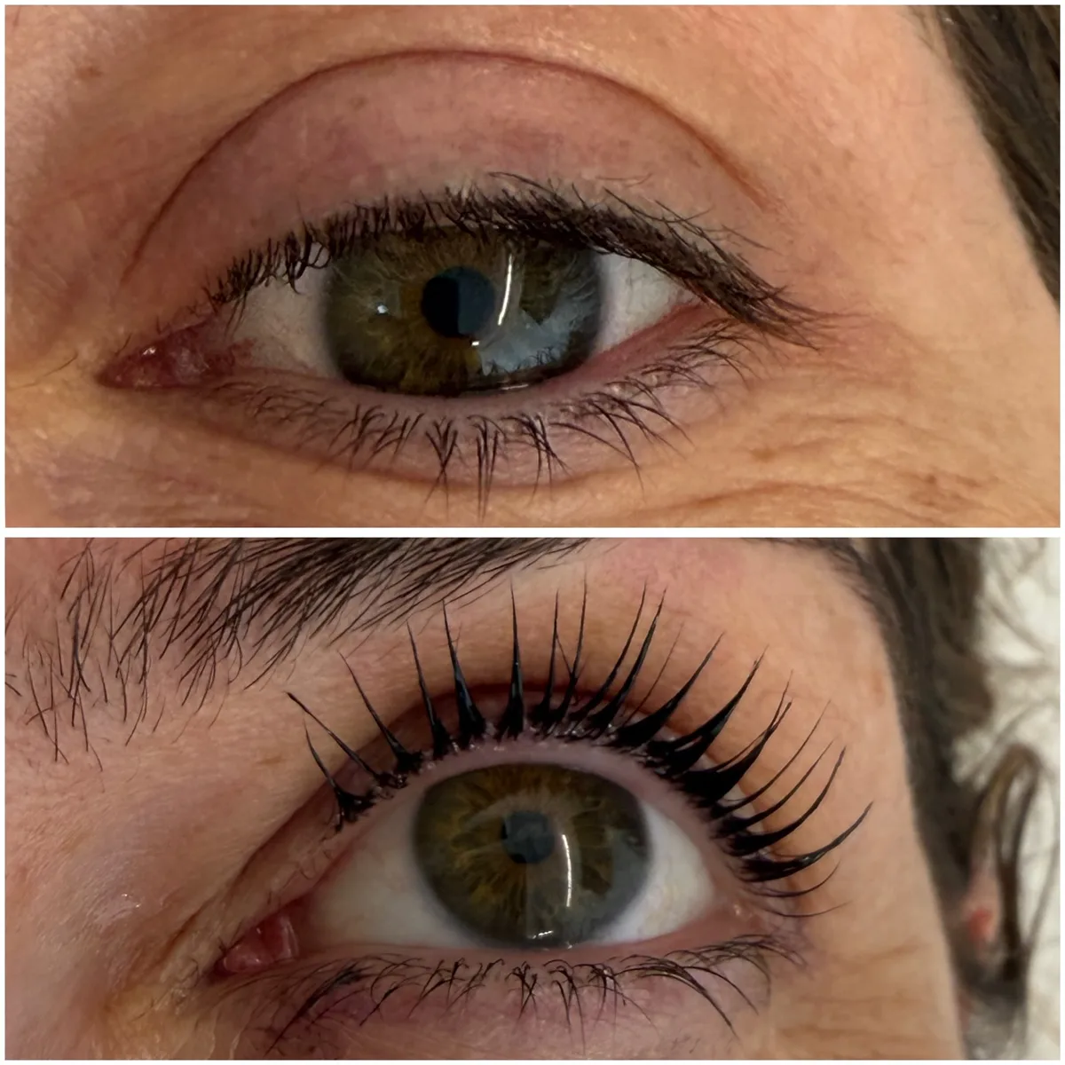 Ciglia prima e dopo il lash filler: sopra prima, sotto dopo