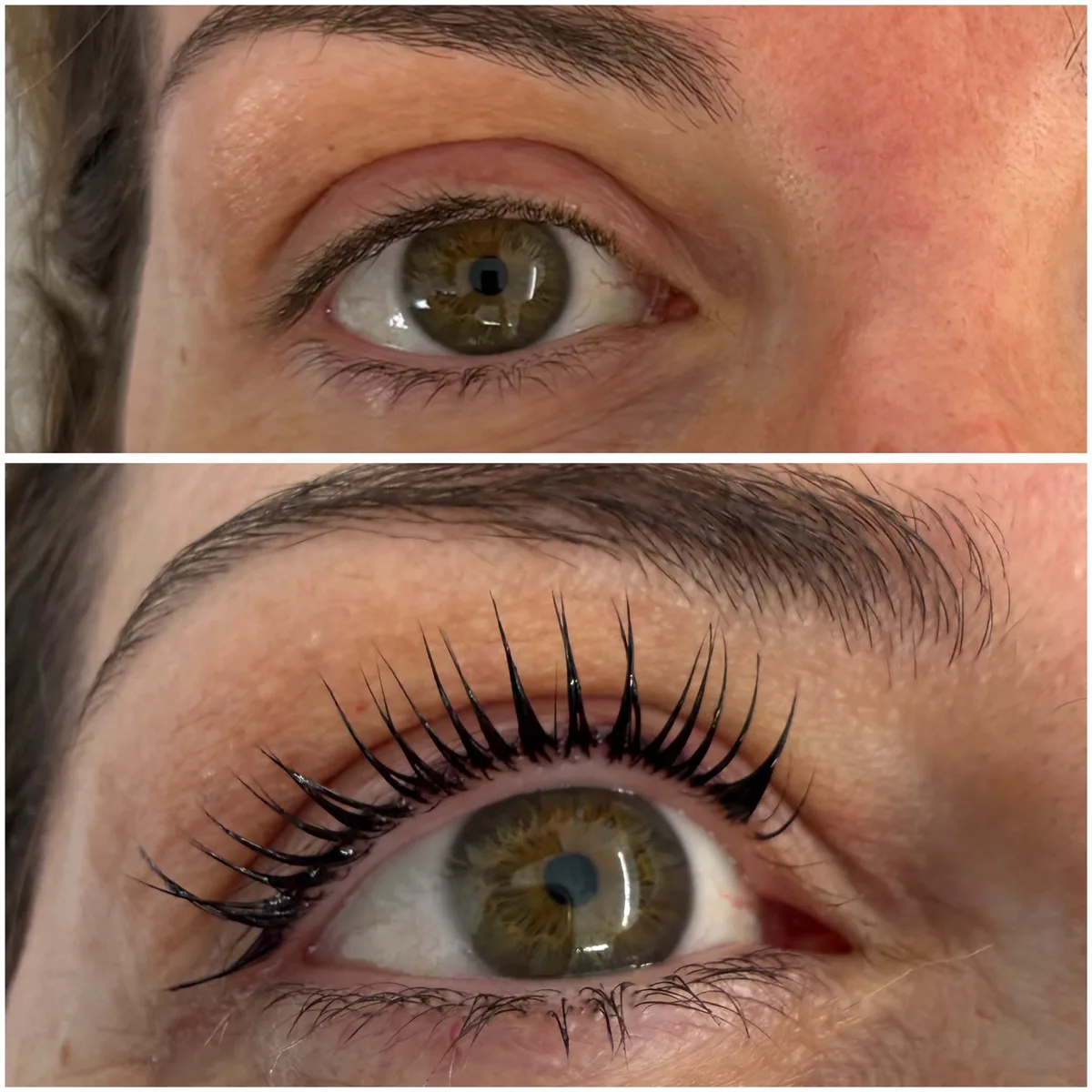 Ciglia prima e dopo il lash filler, seconda cliente: sopra prima, sotto dopo