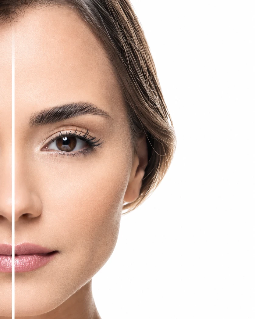Volto femminile con ciglia curve e sopracciglia definite, sguardo valorizzato